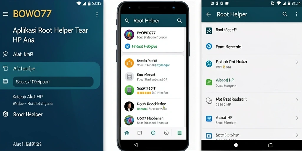 Tampilan antarmuka BOWO77 yang user-friendly dan fitur Root Helper.