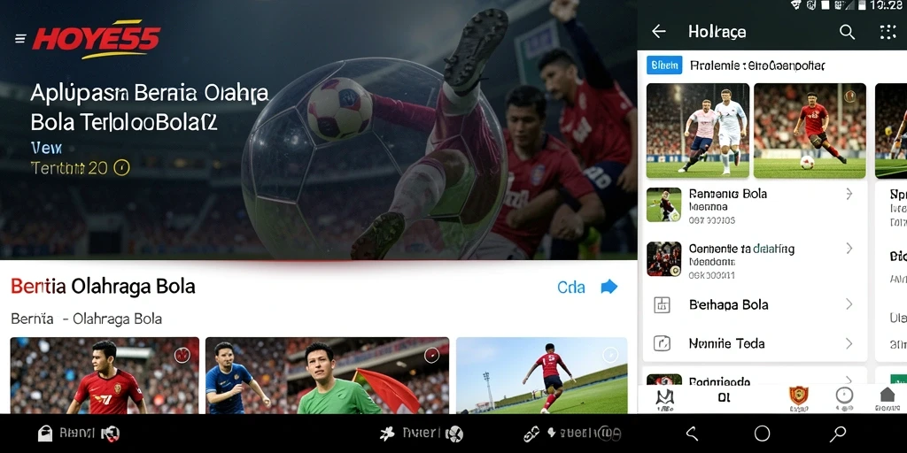 Antarmuka utama HOYE55 yang menampilkan berita terbaru sepak bola.