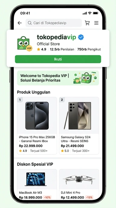 Halaman Resmi Unduh TokopediaVIP untuk Android